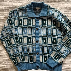BP Blue and Green Geometric Cardigan